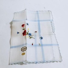 Carol Stanley Floral Embroidered Handkerchief Scalloped Cottagecore Austria NOS