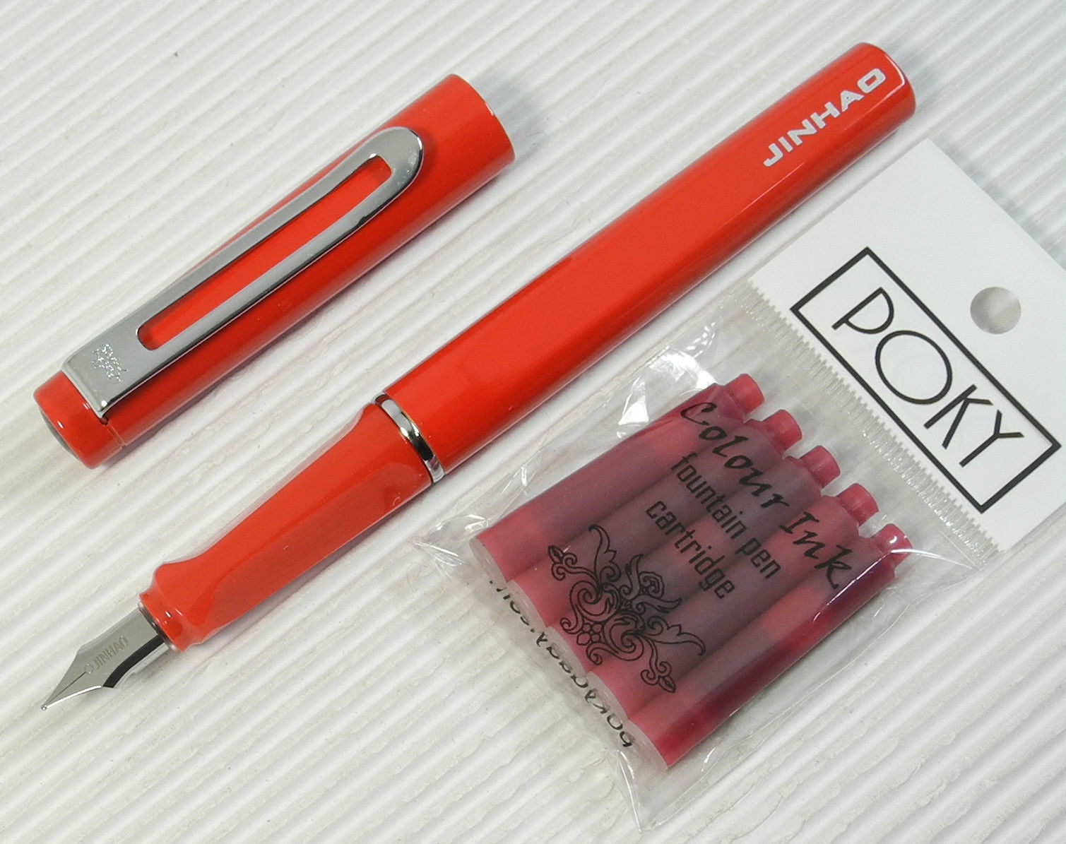 JINHAO 599 Fountain pen RED + 5 POKY cartridges RED ink eBay
