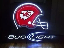 Bud Light Beer Kansas City Chiefs Helmet 17"x14" Neon Sign Lamp Light Bar DS