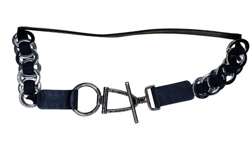 Sandy Duftler Designs Belt Black Leather Silver Toggle Small Medium Made in USA
