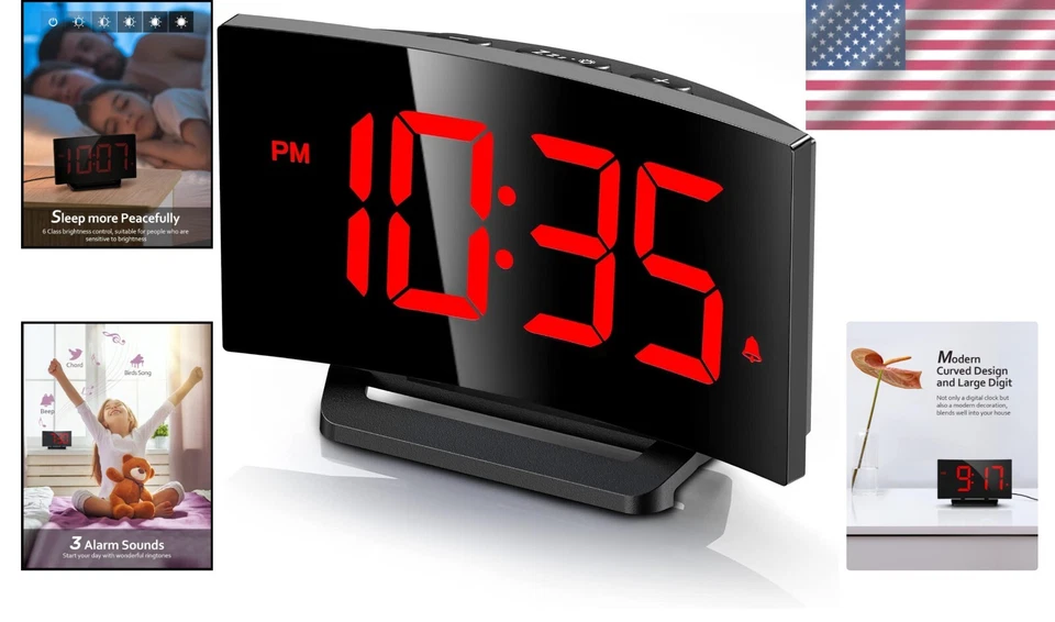 Elegant Digital Clock with Red LED Display & Curved Design - Perfect Gift Idea - Image 2 of 4
