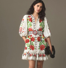 Farm Rio Carmina Embroidered Shirtdress Anthropologie Floral Belted Size L NEW