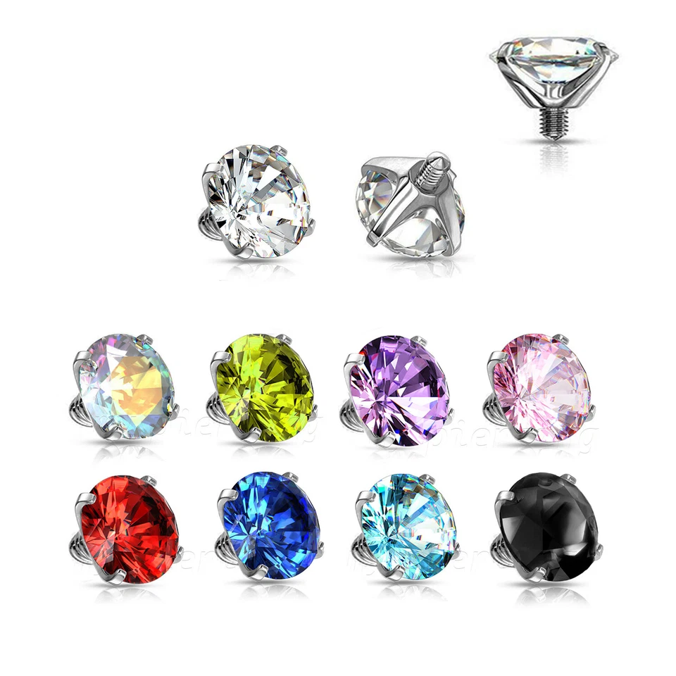 Juego de puntas roscadas internamente de acero quirúrgico 16G 14G circonita cúbica anclaje dérmico parte superior Foto 2 de 3