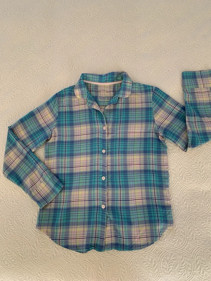 Pijama Xhilaration top e calça 2 peças manga longa xadrez azul leve feminino P - Imagem 3 de 4