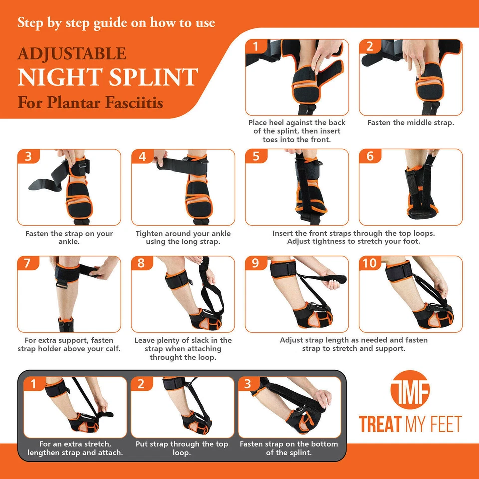 Plantar Fasciitis Night Splint Drop Foot Pain Relief Ankle Brace Support Strap - Image 4 of 4