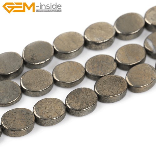 Oval Silver Gray Pyrite Beads Spacer For Jewelry Making 15" Natural Stone - Picture 1 of 13