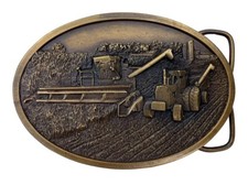 Grain Harvesting Brass Belt Buckle Combine Tractor Farming 1977 Agriculture