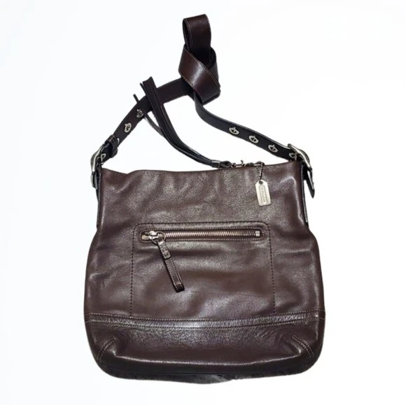Dark brown top leather coach purse
