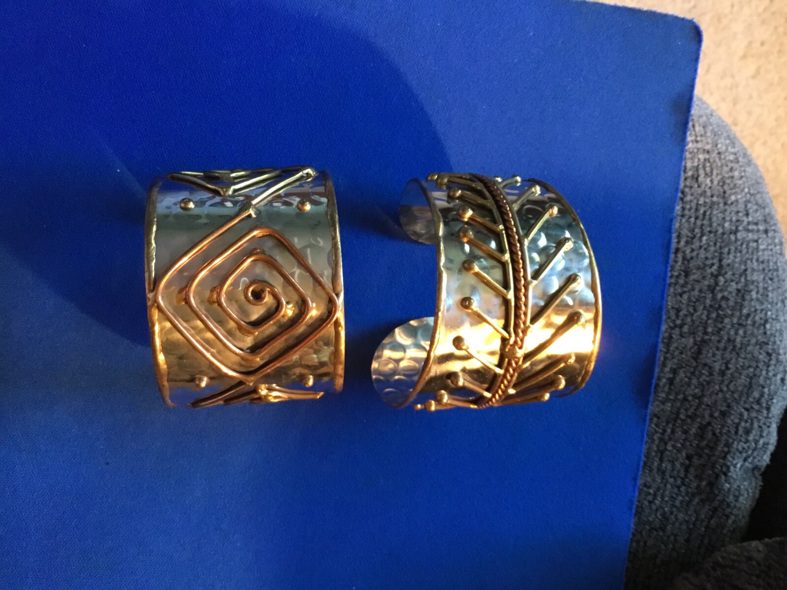 Pair Of Wide Hammered Metal Cuff Bracelets Gem