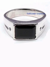 Natural Black Onyx  Gemstone with 925 sterling silver Ring for Men's #656