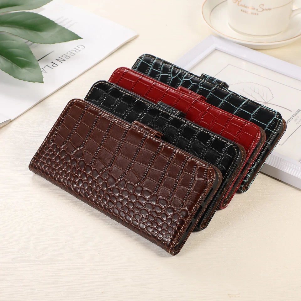 Genuine Leather Crocodile Flip Wallet Case Cover for Google Pixel 9 Pro XL 8a/7a - Image 2 of 4