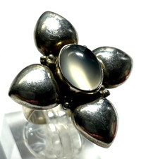 Stattlicher 925 Silber Ring Mondstein Cabochon Ø17mm RG 54 solide Qualität Blume