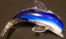 Hand Blown Art Glass Cobalt Blue Dolphin Figurine/Paperweight