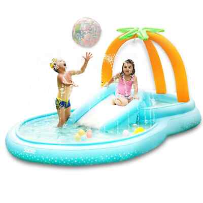 Inflatable Play Center Pool, Kiddie Pool with Water Slide for Kids