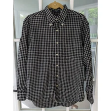 Nautica Gingham-Style Black and White Checkered Button Down Shirt - MENS MEDIUM