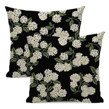 Spring Hydrangea Flowers Pillow Covers 18x18 Inch Set of 2, Black Retro Flora...