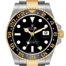 Rolex GMT Master II Steel Yellow Gold Black Dial Mens Watch 116713
