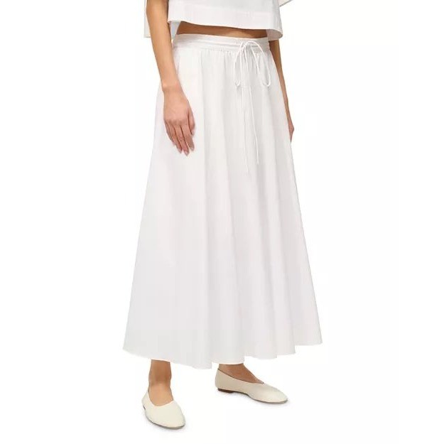 STAUD Eden Maxi Skirt Womens Small White Cotton Blend Drawstring Pockets Lined