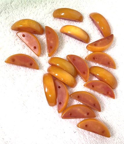 9 Vintage Loose Double Drill Amber Orange Crescent Moon Shape Plastic Beads