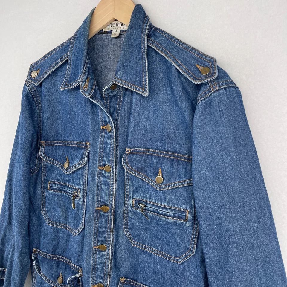 Chaqueta KAREN KANE S Denim Militar Carga Safari Utilitaria Mezcla de Algodón Azul EE. UU. Foto 3 de 4