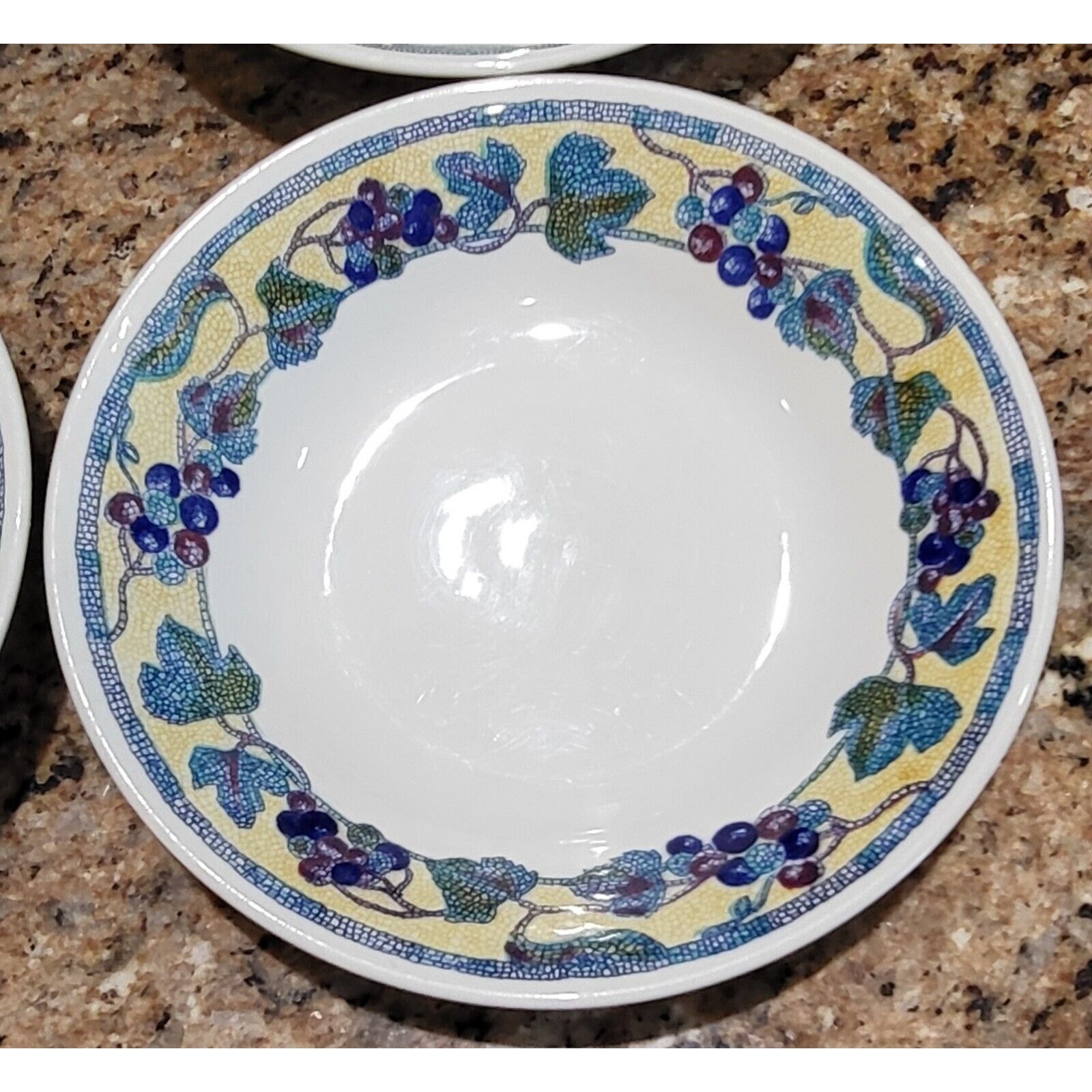 Churchill Grape Leaf Mosaic Yellow Rim Coupe Soup Bowls Set of 4