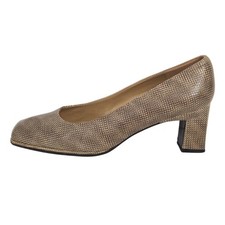 Stuart Weitzman Beige Snakeskin Print Square Toe Block Pump Heels- Size 8