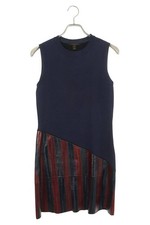 LOUIS VUITTON SizeS RW161B F7KD36OIN Eel leather switching sleeveless dress navy