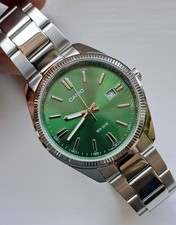 Casio MTP-1302P Analogue Quartz Watch Green Sunburst Dial Date Steel Bracelet