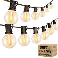 Outdoor String Lights, 55FT Shatterproof LED Patio Lights with 26 Dimmable Pl...