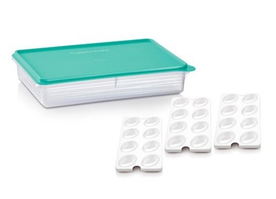 Tupperware Snack-Stor Large Clear Container 3 Egg Inserts w/ Mint Green Lid New