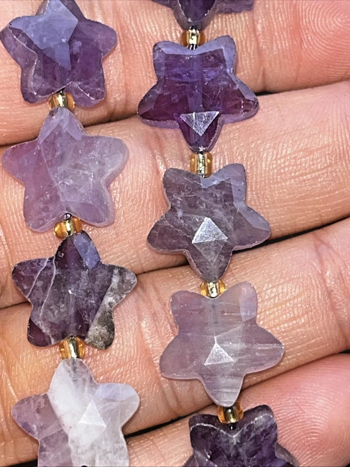 Amethyst Perlen Stern facettiert Loch 27Stück 13 mm Edelstein Heilstein Kristall - Bild 2 von 4