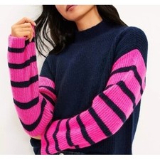 LOFT Blue Colorblock Striped Sleeve Mock Neck Pullover Sweater Knit - Size S