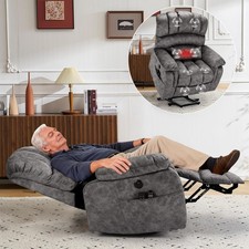 Tall Man Oversized Lay Flat Dual Motor Power Lift Recliner Chair w/ Massage Heat