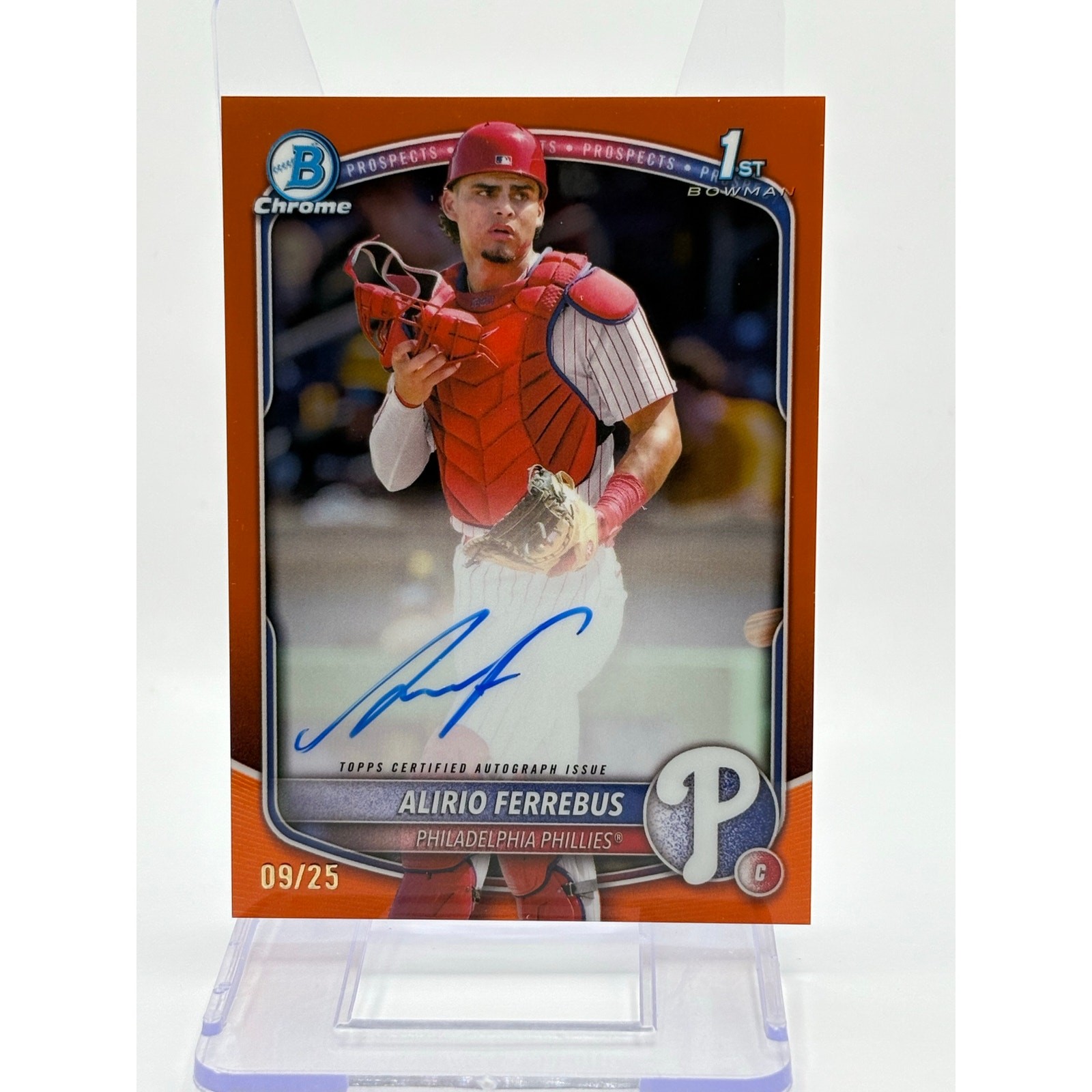 2025 Bowman Chrome Alirio Ferrebus 1st True Orange Refractor Auto 9/25 Phillies