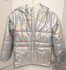 Cat Jack Girls Puffer Hooded Jacket Medium 7/8 Silver