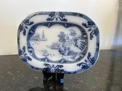 Copeland Spode Landschaft Platte blau weiß Chinoiserie England