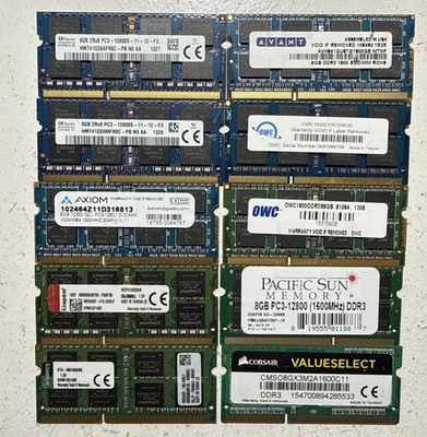 Lot 10 Mixed Brands 8GB PC3(L)-12800S DDR3-1600 Laptop Ram Memory (80GB Total)