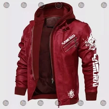 Custom Tailored CyberPunk 2077 Inspired Red Samurai Biker Genuine Leather Jacket