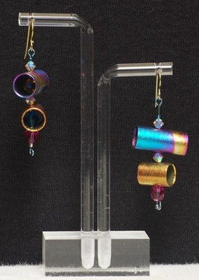 TITANIUM TUBE EARRINGS HANDMADE BY SELLER MADE WITH SWAROVSKI CRYSTAL OOAK
