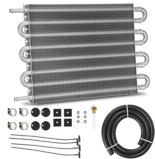 Universal 8 Rows Aluminum Remote Transmission Oil Cooler Radiator Converter Kit