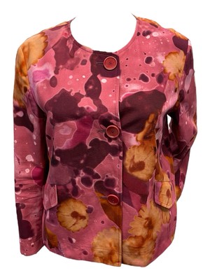 Akris Punto Pink & Orange Watercolor Floral Printed Button Jacket Women s US 10
