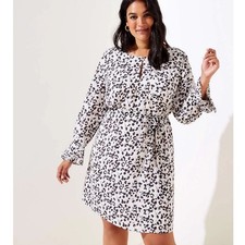 LOFT Gray and Black Leopard Print Tie Waist Dress Size S
