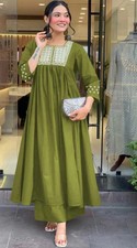 Viscose Rayon Embroidery Kurti Palazzo Set Indian Party Wear Ethnic Kurta Set