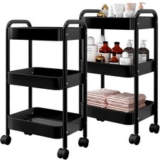3 Tier Metal Rolling Cart, Heavy Duty Utility Storage Organizer with Lockable...