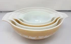 Vintage Pyrex Cinderella Nesting/Mixing Bowls Sandalwood Ivy Tan/White  441-444