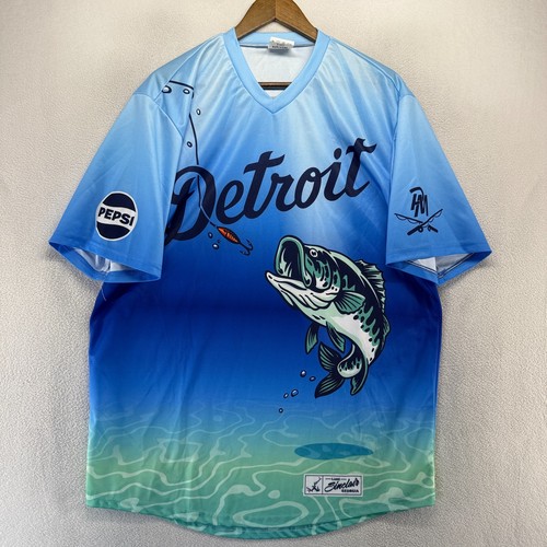 Detroit Tigers Jersey Men's XL Blue Parker Meadows Fishing SGA Stradium Graphic