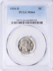 1934-D Buffalo Nickel : PCGS MS64