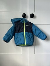 OshKosh B'gosh Colorblock Winter Puffer Jacket Blue w/ Lime Green Zipper 18 Mos