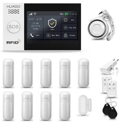 Alarmanlage Set WiFi GSM 4G,  9x PIR-sensor, 1x Türsensoren, Sirene, HXA007
