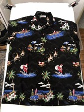 Pacific Legend Black Santa Christmas Hawaiian Aloha Shirt Men's XL Made in USA